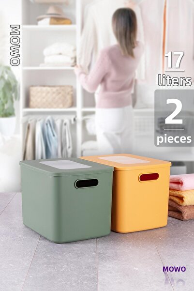 Mowo Home صندوق ريترو 2'li Sarı-yeşil Renk 17 Lt Düzenleyici Kapaklı Saklama ...
