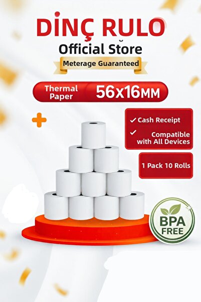 Dinç Thermal ماكينة تسجيل المدفوعات النقدية لفة 56x16 10 قطعة