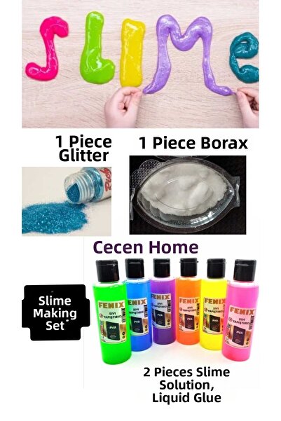 ÇEÇEN HOME مجموعة صنع السلايم: 2 قطعة من السلايم السائل الملون اللاصق + 1 قطع...