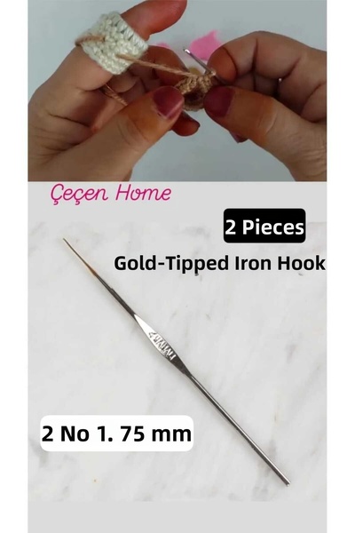 ÇEÇEN HOME (2 bucăți) Croșetă din fier cu vârf auriu, nr. 2, 1,75 mm, pentru ...