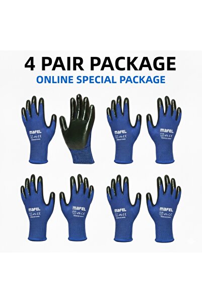 Mafel Work Gloves 4 Pairs Blue Black Zebra Mf-002