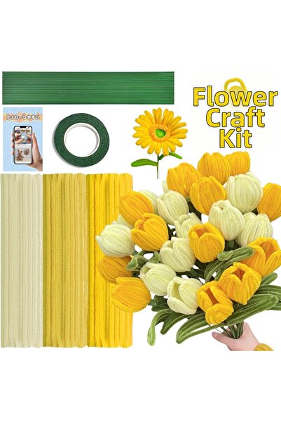 Hobialem 75 Pieces 3-Piece Chenille Making Kit, Yellow(25), Dark Yellow(25) a...