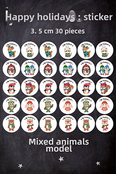 KanvasSepeti Autocolant cu tema animalelor de sărbători, 30 de bucăți de 3,5 ...
