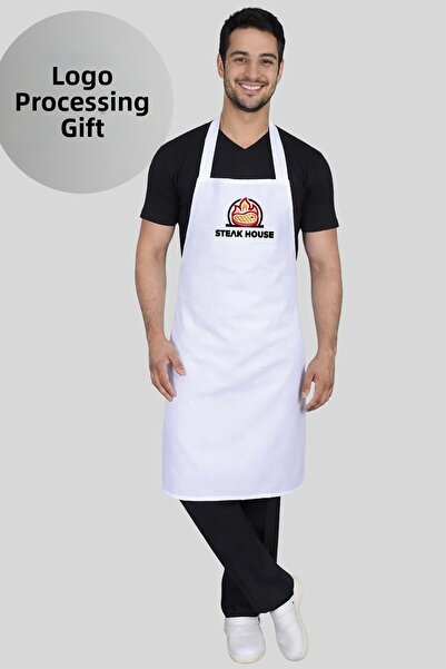 Üniformanya White Halter Neck Company Waiter & Kitchen Apron with Company Log...