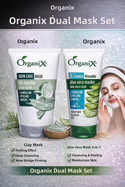 Organix قناع الطين المنقي وقناع الوجه بالصبار 3 في 1 للتنظيف والتقشير والترطي...