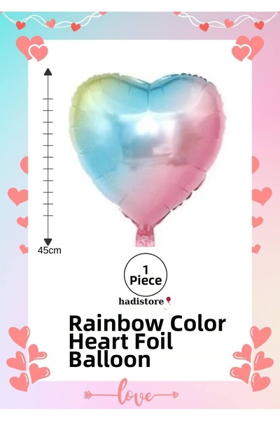 hadistore Heart Foil Balloon 1 Piece Rainbow 45cm (18'') Heart Balloon Helium...