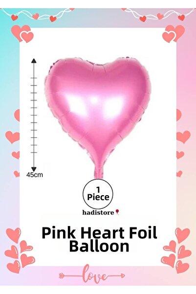 hadistore بالون فويل على شكل قلب قطعة واحدة لون وردي 45 سم (18 بوصة) بالون عل...