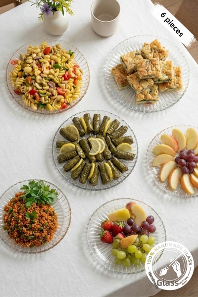 Glamis Selen Concept Papatya Model Handmade Glass Large Plate Set of 6