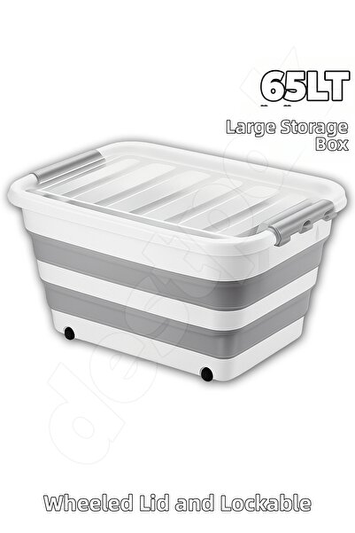 Destpak 65 Lt Space-Saving Giant Storage Box - Folding Lid with Locking Wheel...