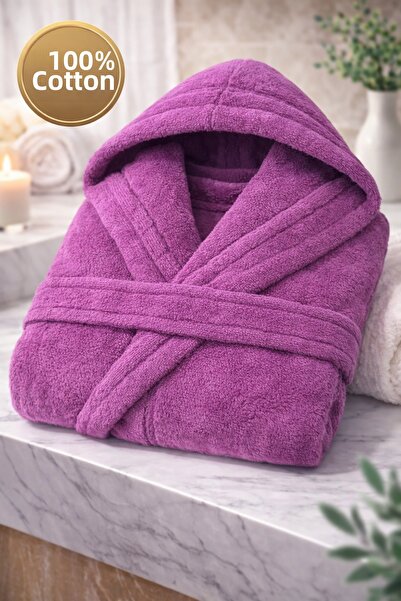 İQON 100% Cotton Unisex Bathrobe Plain Pink