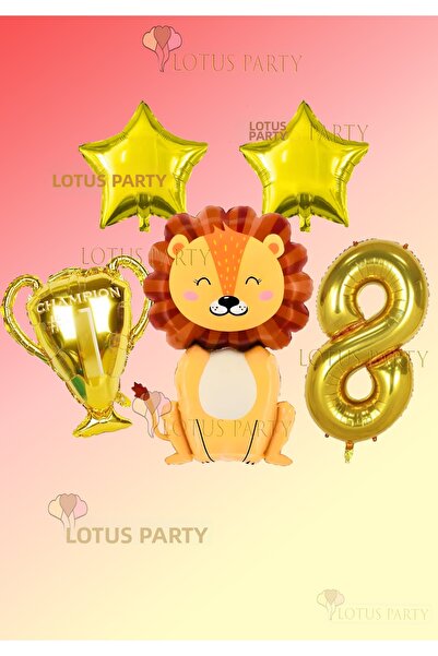LOTUS PARTY Lion Balloon Trophy Balloon Gold Number Balloon Gold Star Balloon...