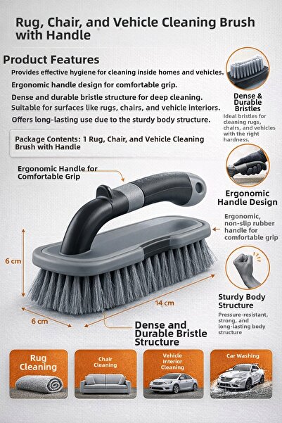 Eco Lounge Carpet and Sofa Cleaning Brush with Handle – Car Interior and Home...