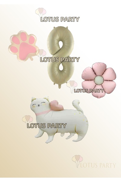 LOTUS PARTY Cat Foil Balloon - Cream Number Balloon - Pink Daisy Balloon Paw ...