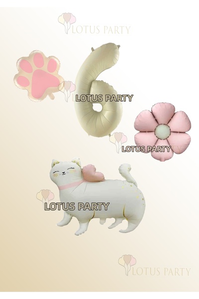 LOTUS PARTY Cat Foil Balloon - Cream Number Balloon - Pink Daisy Balloon Paw ...