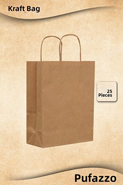 PUFAZZO Kraft Bag 25 Pieces - Twisted Handle, Unprinted, Durable Carrying Bag...