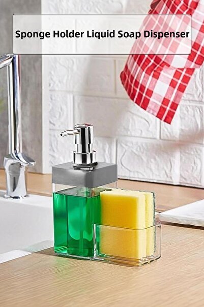 Depa Gray Colored Liquid Soap Dispenser with Sponge Bowl 450 ml