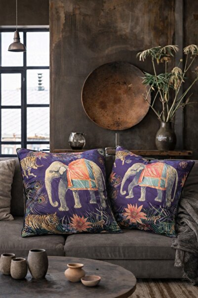 Alacastore Husă de pernă cu model elefant cu imprimare digitală 2 bucăți 50x50