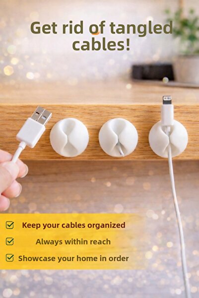 obrigado منظم الكابلات باللونين الأسود والأبيض، 10 قطع، حامل لاصق لسطح المكتب