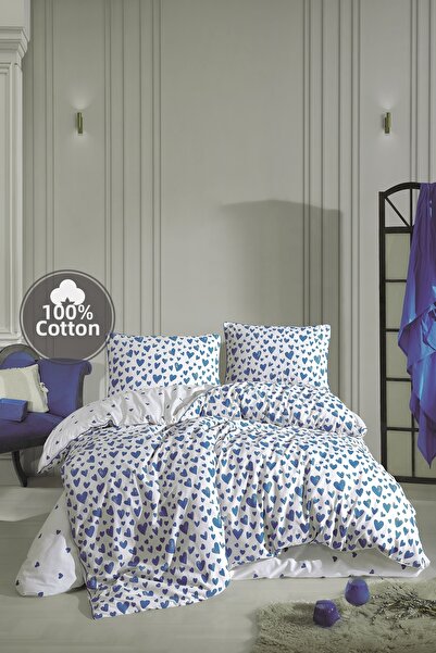 Cote Blanc Love Blue 100% Cotton Oversized Piped Double-Sided Duvet Cover Set