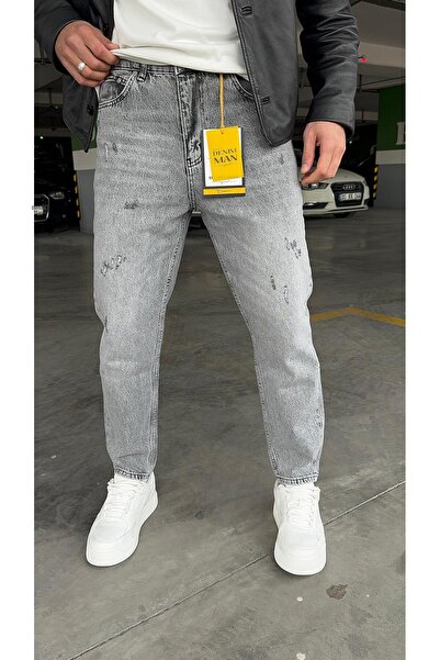 Kaizer Jeans Men's Gray Ripped Detailed New Season Baggy Pants Regular Fit Je...