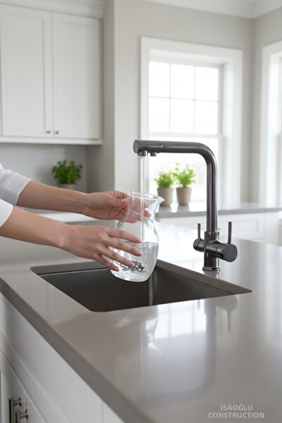 İSAOĞLU YAPI Anthracite Gray Kitchen Faucet with Purification Feature Anthrac...