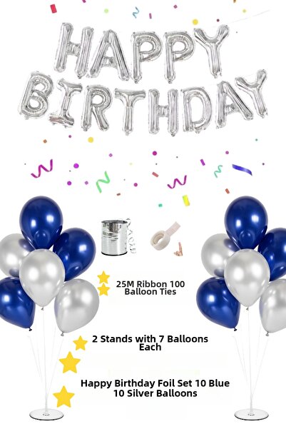 Baloncu Nene بالون عيد ميلاد سعيد من الفويل 2 قطعة 7 قطع حامل بالون 10 قطع با...