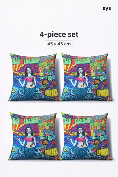 Eys غطاء وسادة قطني رقمي ذو وجهين - مبطن بسحاب مخفي (45×45 سم) مجموعة من 4 قطع
