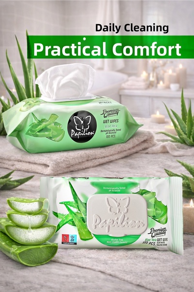 Papilion Premium Aloevera Extract Extra Soft Wet Towel 100X6 - 600 Sheets