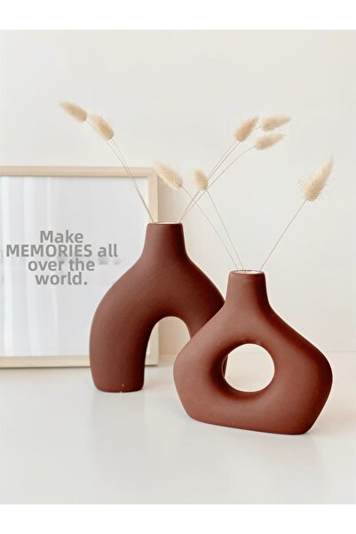Hestia Home Set de 2 vaze din ceramică amorfă, roșu-maro