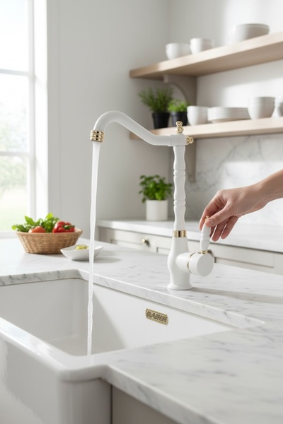 İSAOĞLU YAPI الذهب الأبيض زن تصميم المطبخ الحنفية بالوعة الحنفية ريفي