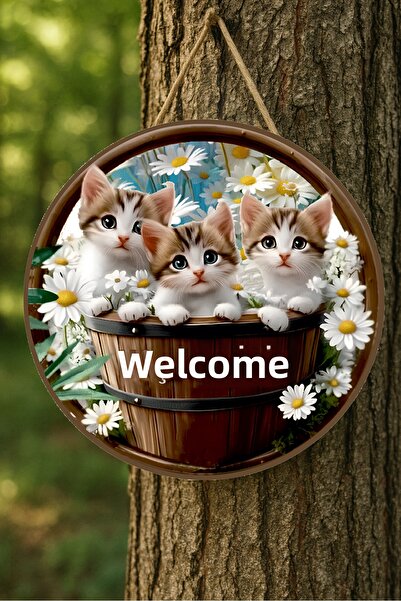 MODERN TASARI زخرفة باب خشبية مكتوبة "مرحبًا بك" ثنائية الأبعاد - طراز قديم -...