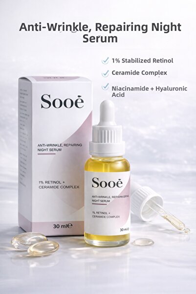 Sooê سيروم ليلي مضاد للتجاعيد ومرمم للبشرة بالريتينول 30 مل (1% ريتينول + مرك...