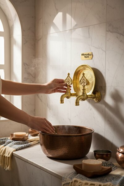 İSAOĞLU YAPI Gold Hammam Set Retro Special Design Kurna Faucets and Hammam St...