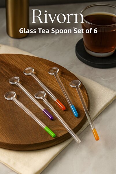 KAMPANYALI Set of 6 Colorful Glass Teaspoon |   Transparent Heat Resistant Mo...