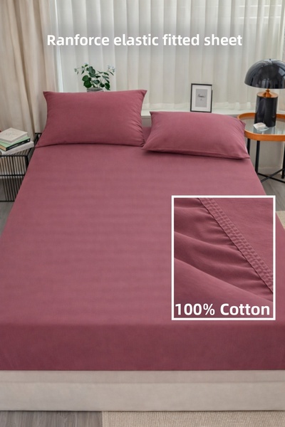 NazeninHome Ranforce 100% Cotton Elastic Fitted Sheet Double Size Dusty Rose ...