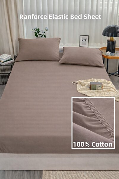 NazeninHome Ranforce 100% Cotton Elastic Fitted Sheet Double Size A. Brown (1...