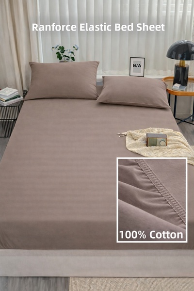 NazeninHome Ranforce 100% Cotton Elastic Fitted Sheet Set Single Size A. Brow...