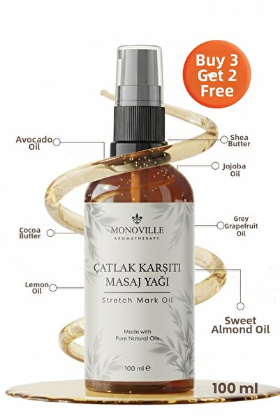 Monoville زيت تدليك مضاد لعلامات التمدد طبيعي 100% (زيت علامات التمدد) في زجا...