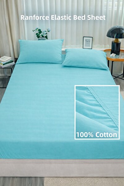 NazeninHome Ranforce 100% Cotton Elastic Fitted Sheet Set Double Size with Mi...
