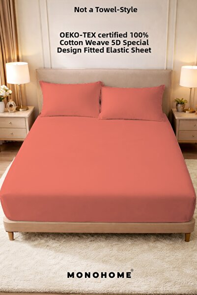 MonoHome 57 Wire Salmon Fitted Sheet - 100% Cotton, Oeko-tex® Certified (Made...