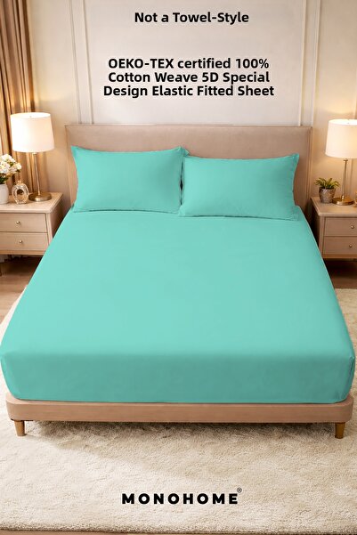 MonoHome Oeko-tex® Certified 100% Cotton Fitted Sheet - 57 Wire Water Green (...