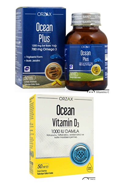 Ocean مكمل أوشن بلس أوميجا 3 وفيتامين د3 - 1200 ملجم، 50 كبسولة، 50 مل قطرة