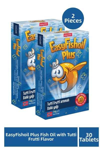 EASYVİT EasyFishoil Plus زيت السمك بنكهة توتي فروتي 30 جل مضغ 2 قطعة