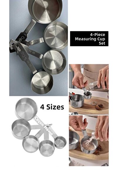 ÇEÇEN HOME 4-Piece Steel Liquid Measuring Cup Set (1 Cup 250 ml - 1/2 Cup 125...