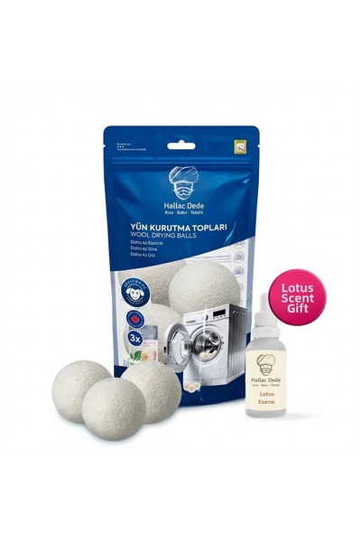 Hallac Dede 3 bile de uscare din pâslă de lână pentru rufe + 30 ml Esence Par...