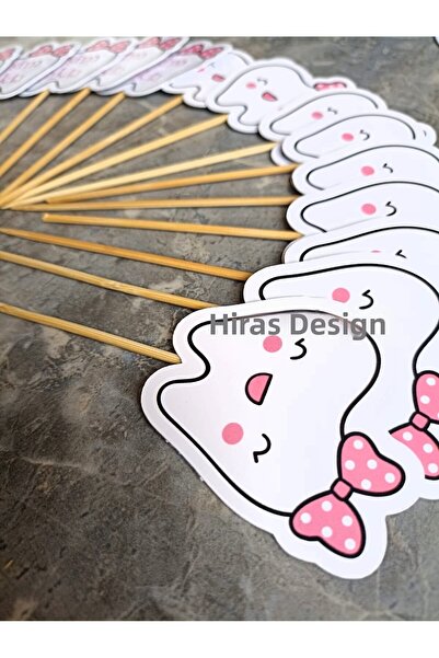 Generic Brand 15Pcs Pink My First Tooth Came Out Tooth Wheat Girl Ornament Cupcake Pastry Toothpick 6-7cm Cupcake Toothpick