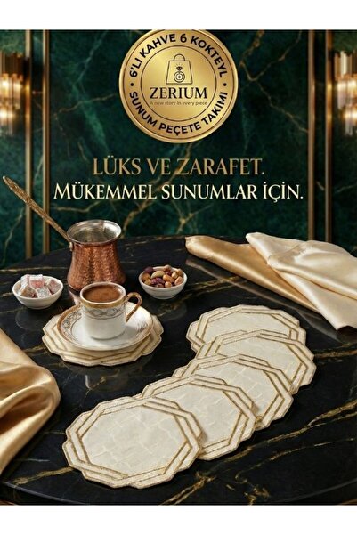 ZERİUM Set premium de 6 șervețele pentru cocktail și cafea, seria geometrică ...