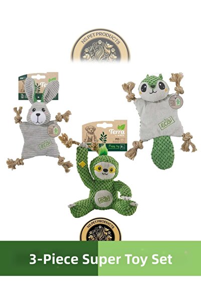 M-PETS لعبة كلب تيرا إيكو (سنجاب) - لعبة كلب (حيوان كسول) - لعبة كلب لولو (أرنب)