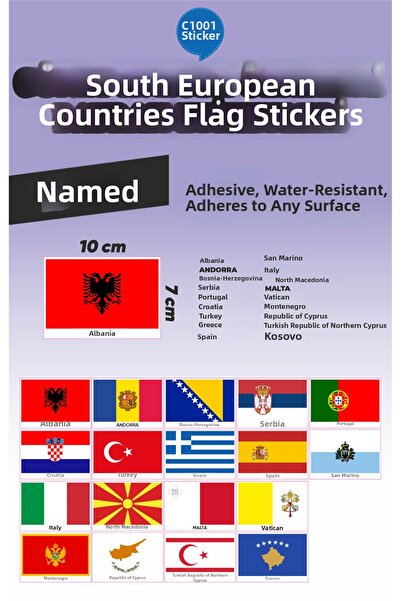 1001 sticker ملصقات أعلام دول أوروبا الجنوبية