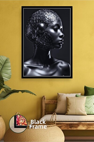 KOSS Dijital Μεταλλικό στολίδι τοίχου με γυναικείο πρόσωπο σε μαύρες αποχρώσε...
